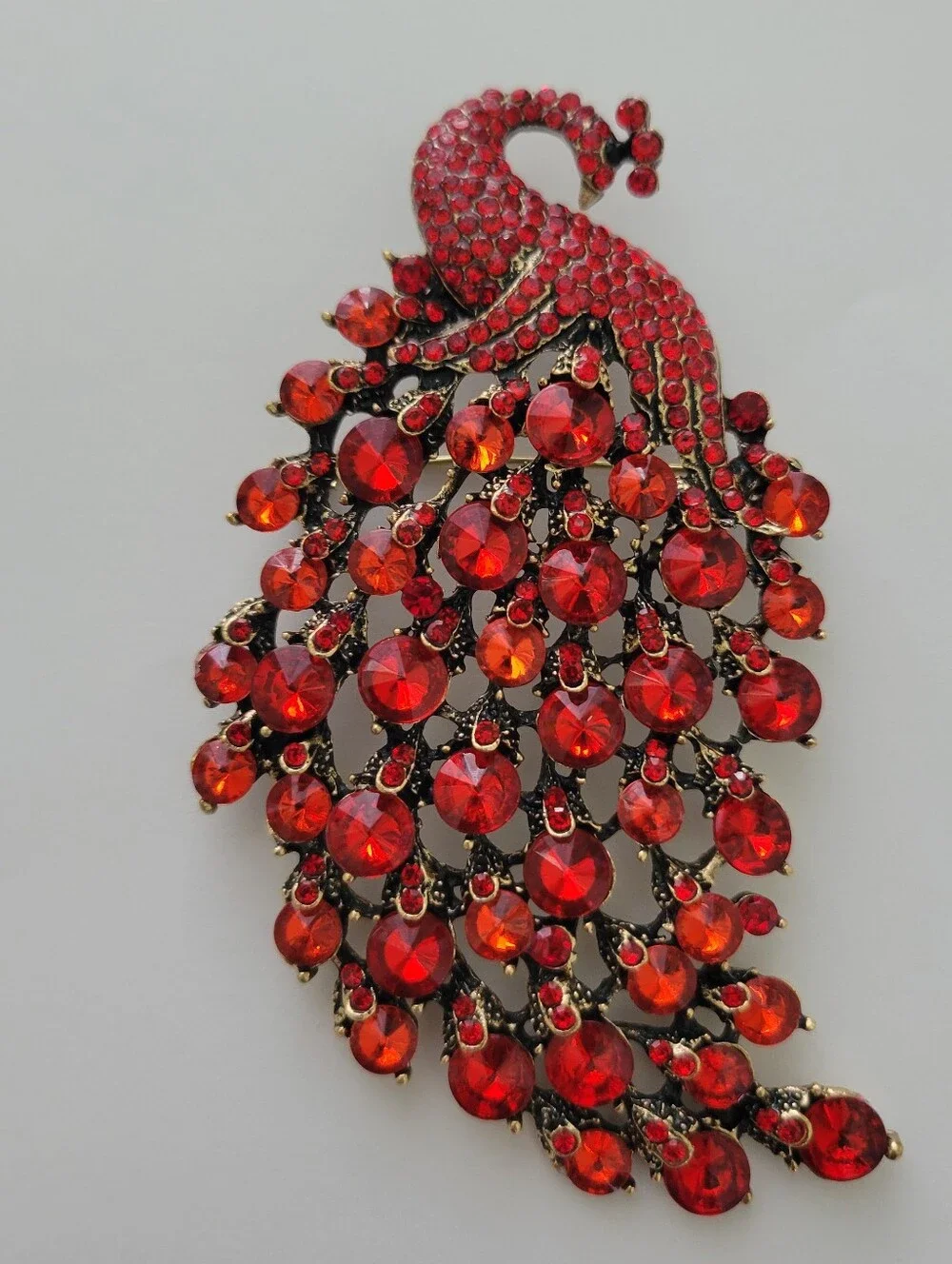 Red Peacock Brooch pin pendant with Red Rhinestone